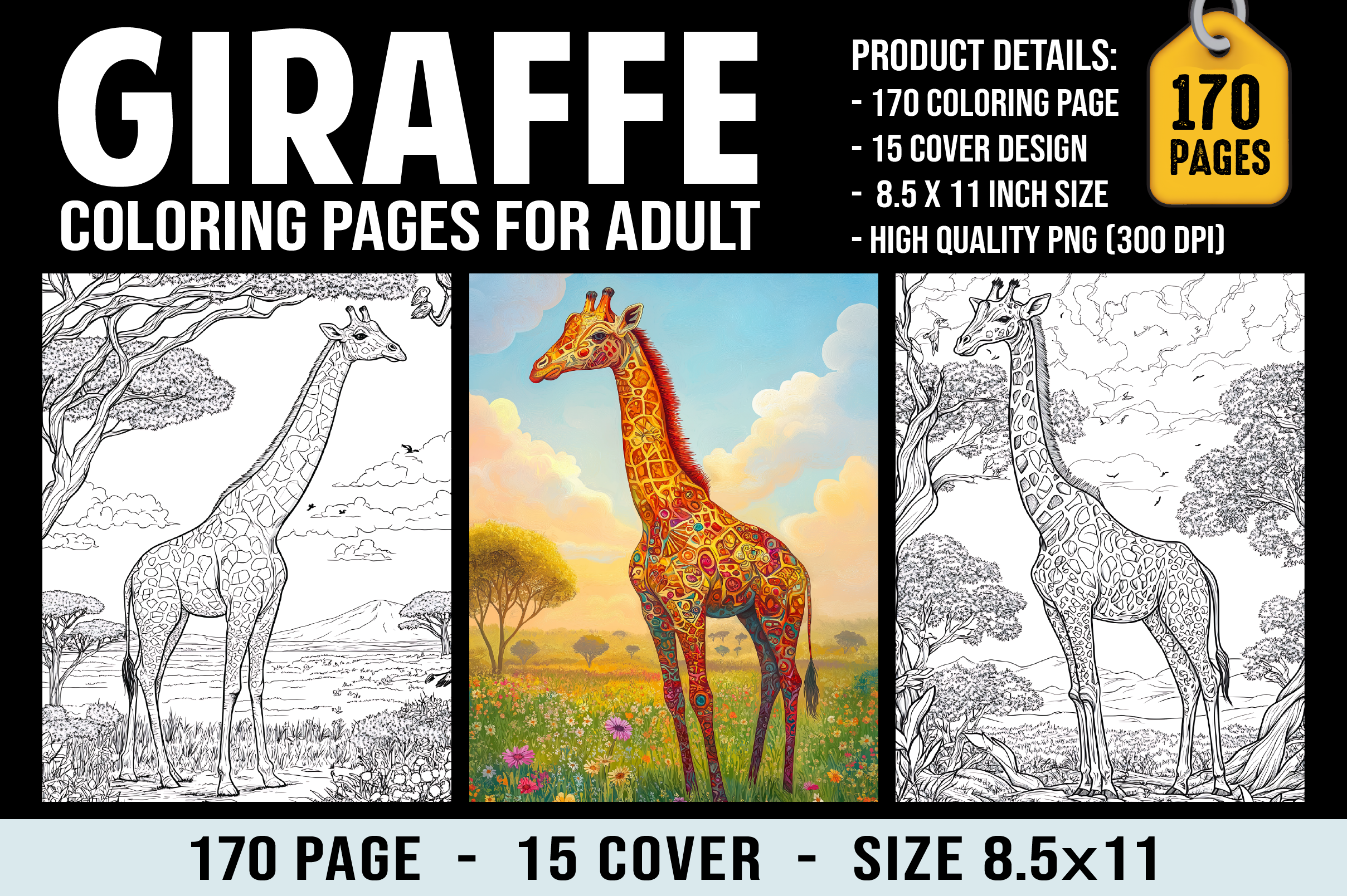 170 Giraffe Coloring Pages for Adults
