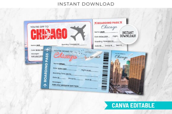 Chicago Boarding Pass Ticket Template