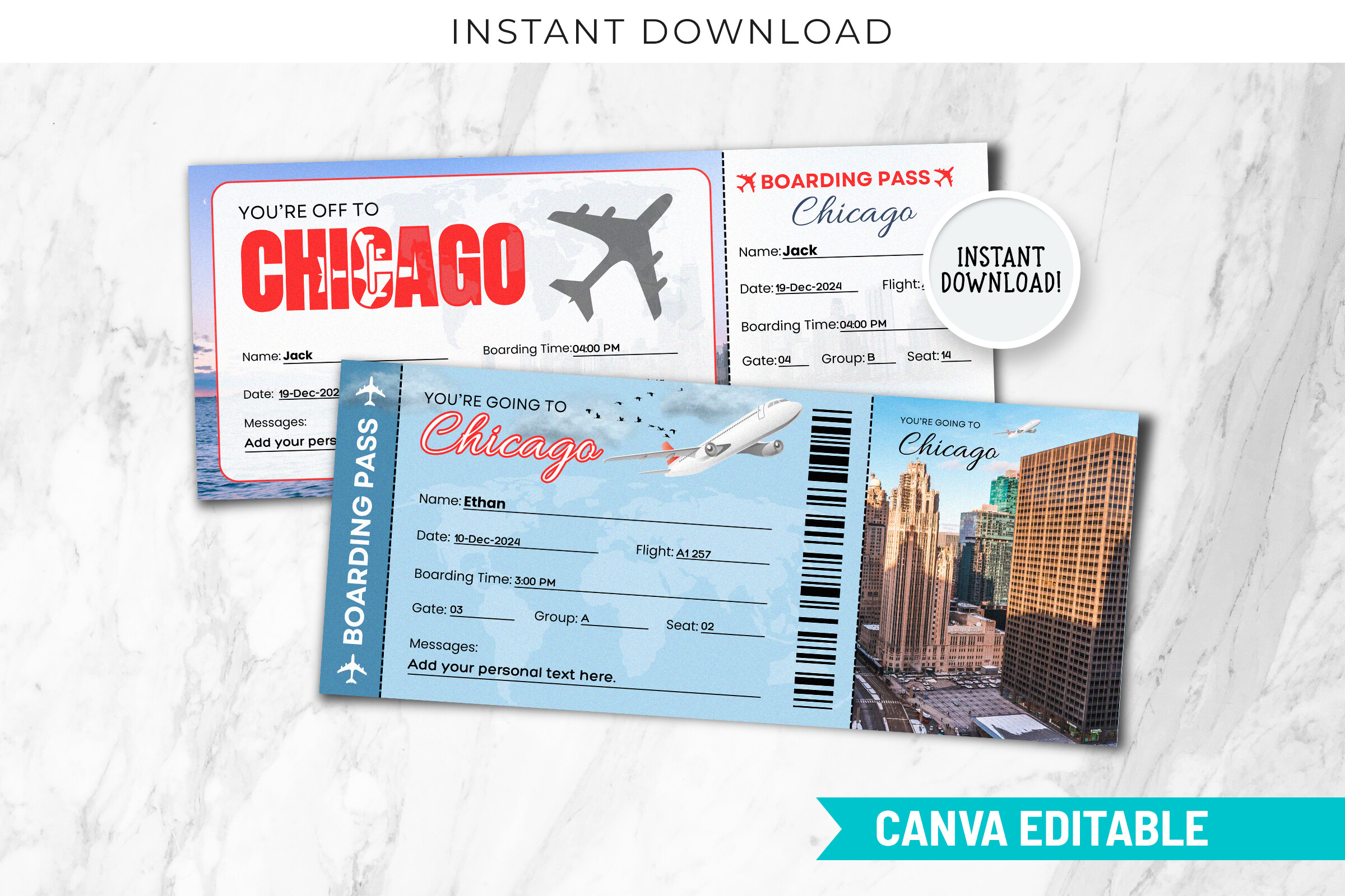 Chicago Boarding Pass Ticket Template