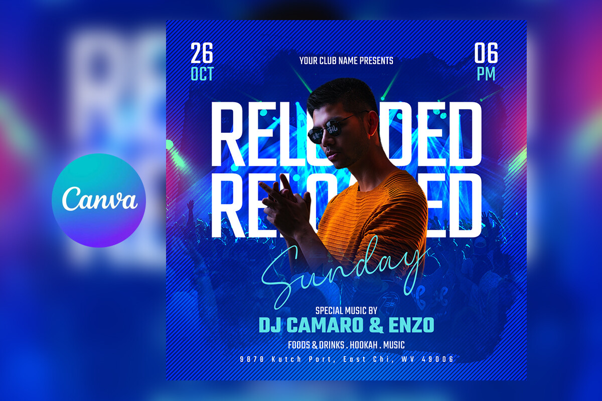 Editable DJ Club Flyer for Canva