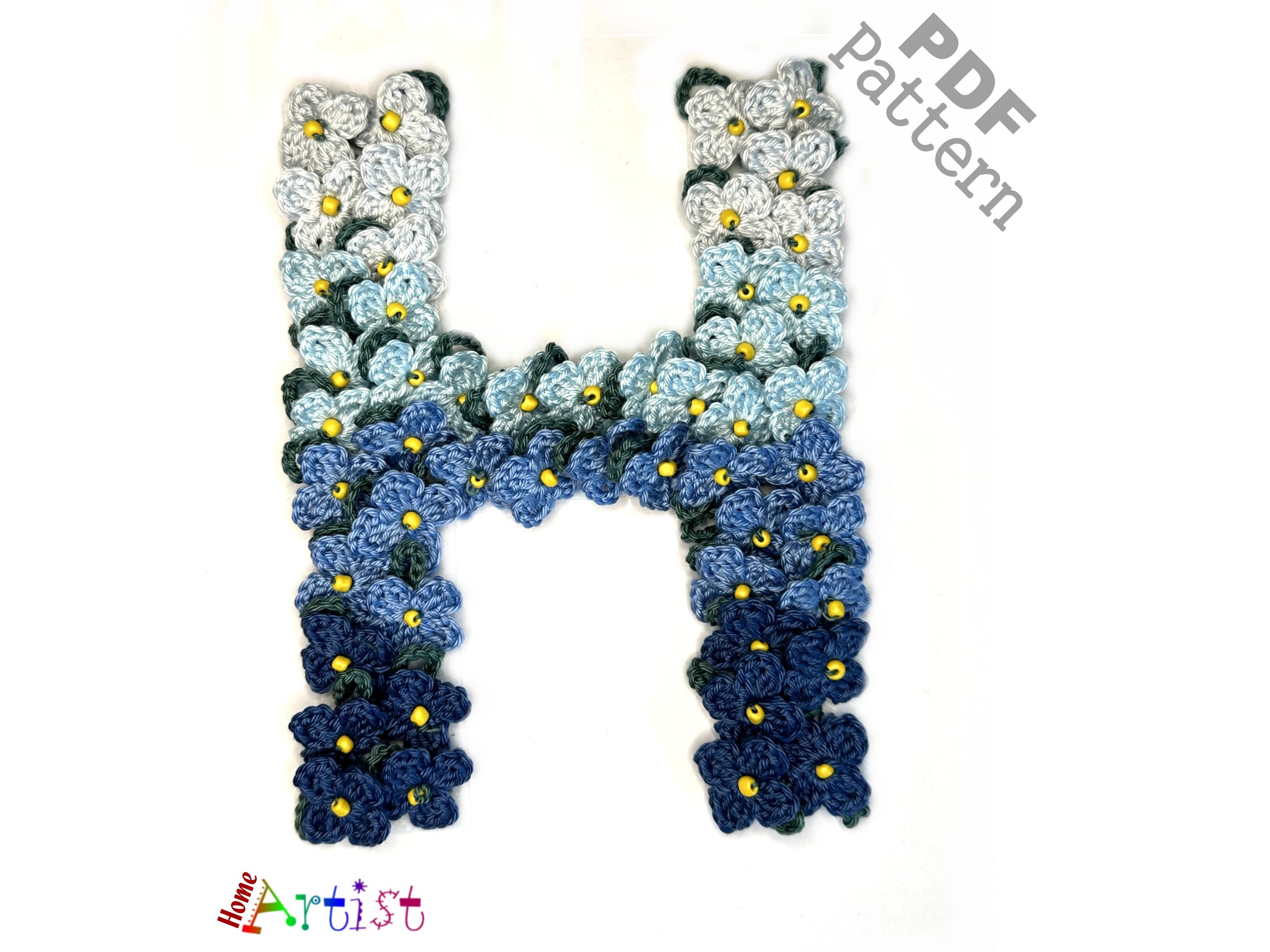 Floral Letter H Crochet Applique Pattern