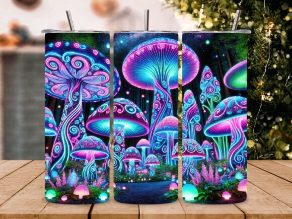 Glowing Fantasy Mushrooms Tumbler Wrap