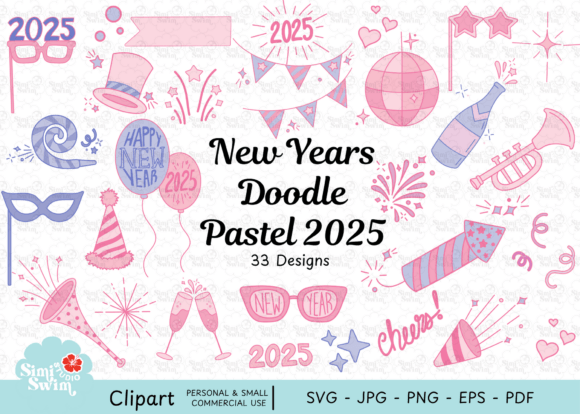 pastel doodle new years SVG cricut HTV holiday tee NYE light blank soft design