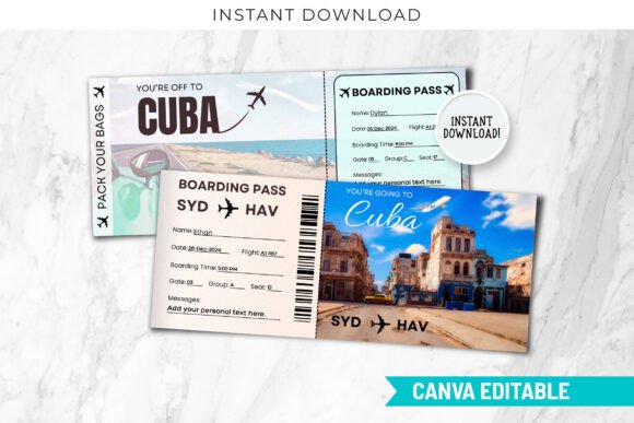Printable Cuba Boarding Ticket Template