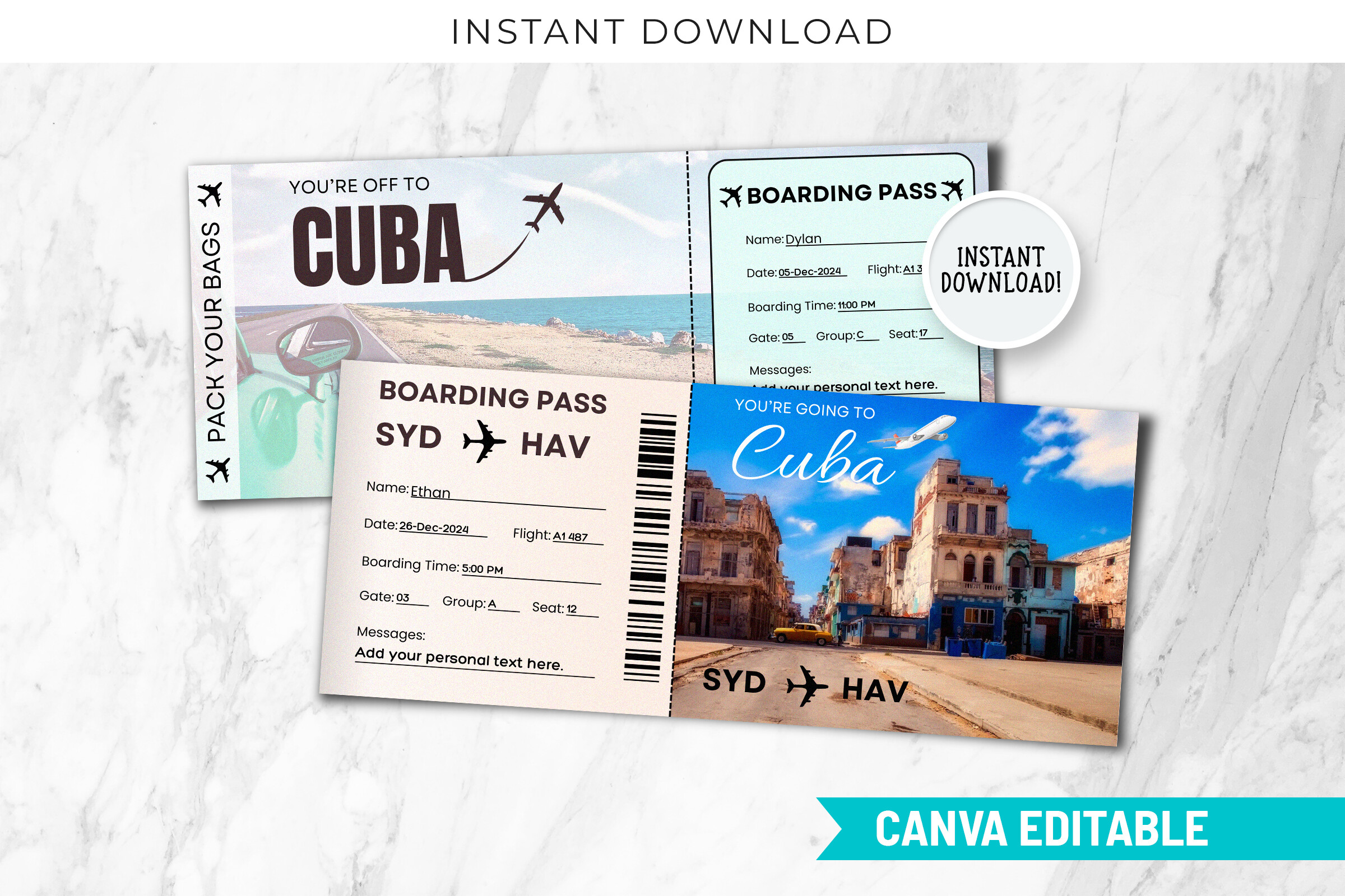 Printable Cuba Boarding Ticket Template