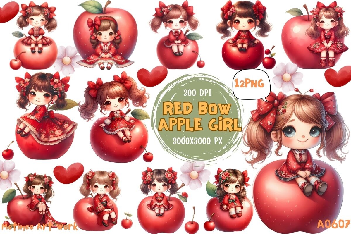 Red Bow Apple Girl Graphic by METINEE ART WORK · Creative Fabrica