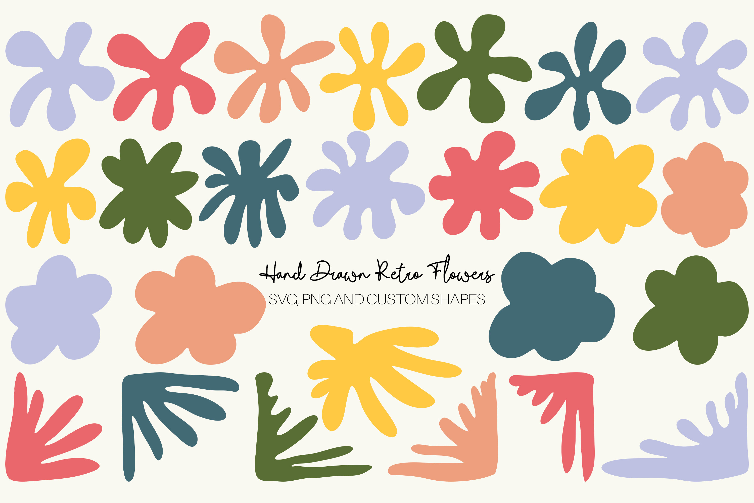 Retro Flower Silhouette Shapes and SVG's