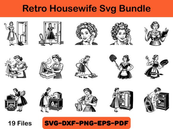 30 Retro Housewife Svg Bundle Designs & Graphics