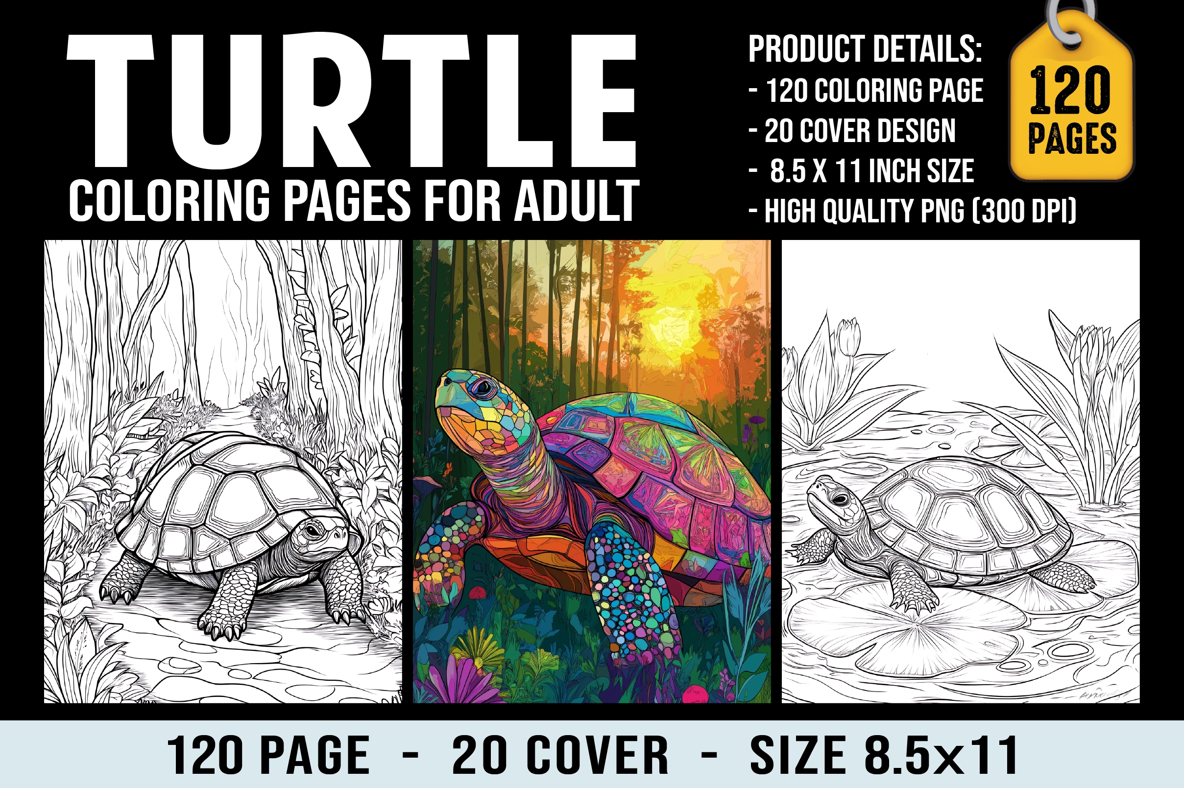 120 Turtle Coloring Pages for Adults