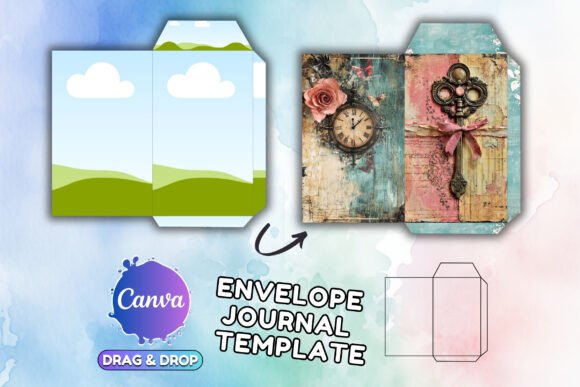 Canva journal envelope template with editable logo and artwork frames
