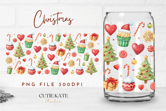 Christmas Candy Cane Glass Can 16oz Png Graphic Crafts By Cutie Kate Studio