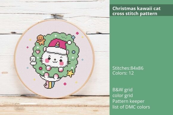 Christmas Kawaii Cat Cross Stitch