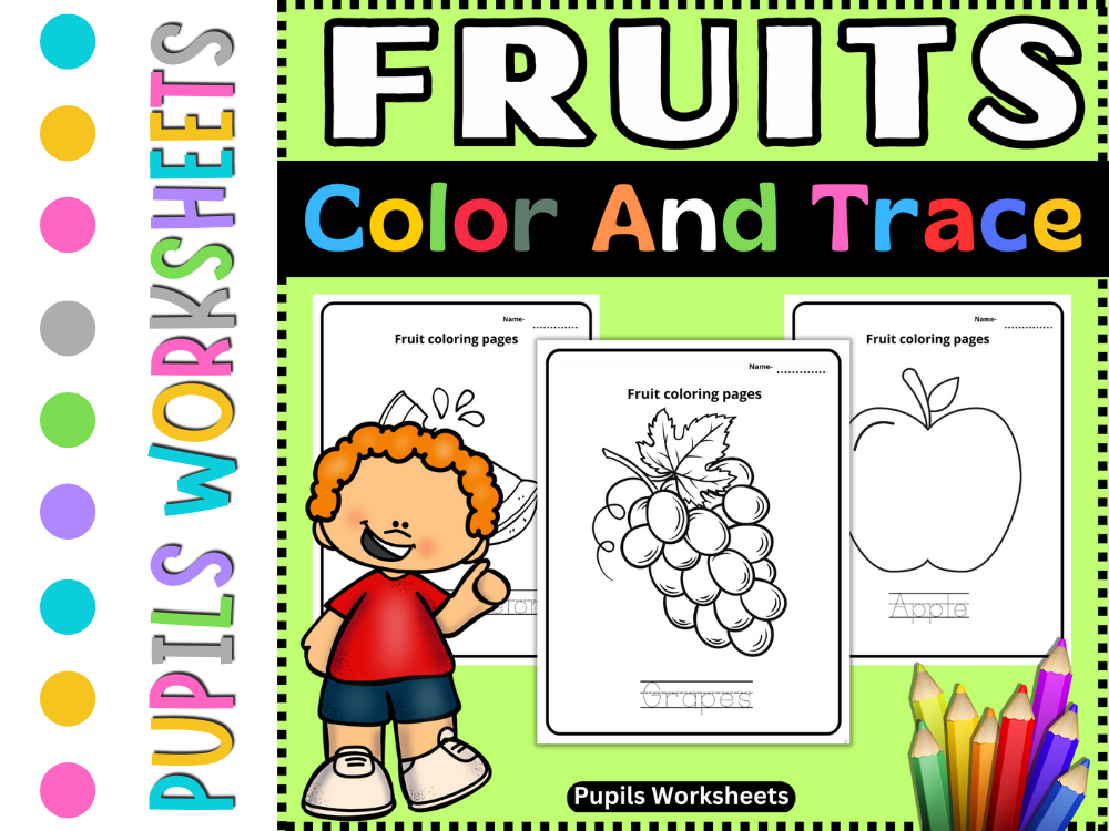 Fruits Trace and Color Worksheets Graphic by Pupils Worksheets ...