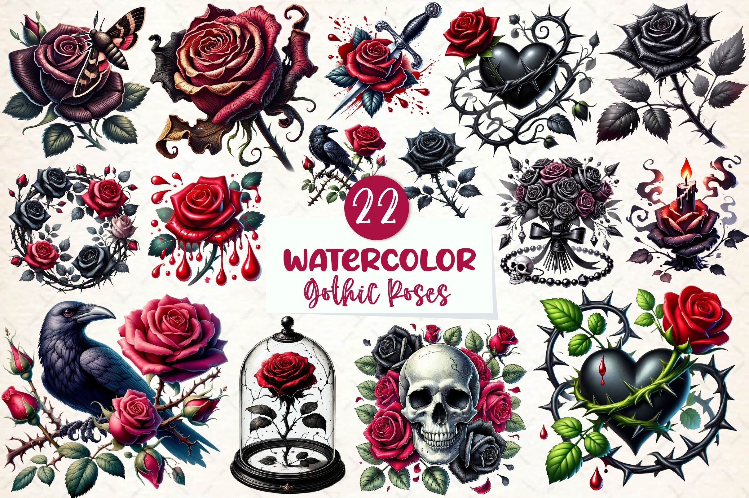Gothic Dark Roses Clipart Set Graphic by Dreamshop · Creative Fabrica