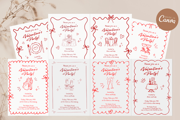 Handdrawn Valentine's Invitations Bundle