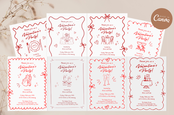Handdrawn Valentine's Invitations Bundle