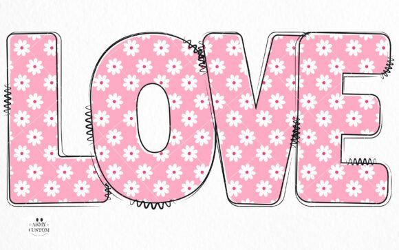 Love Valentine's Army Flower Font PNG with transparent background - Preview 1