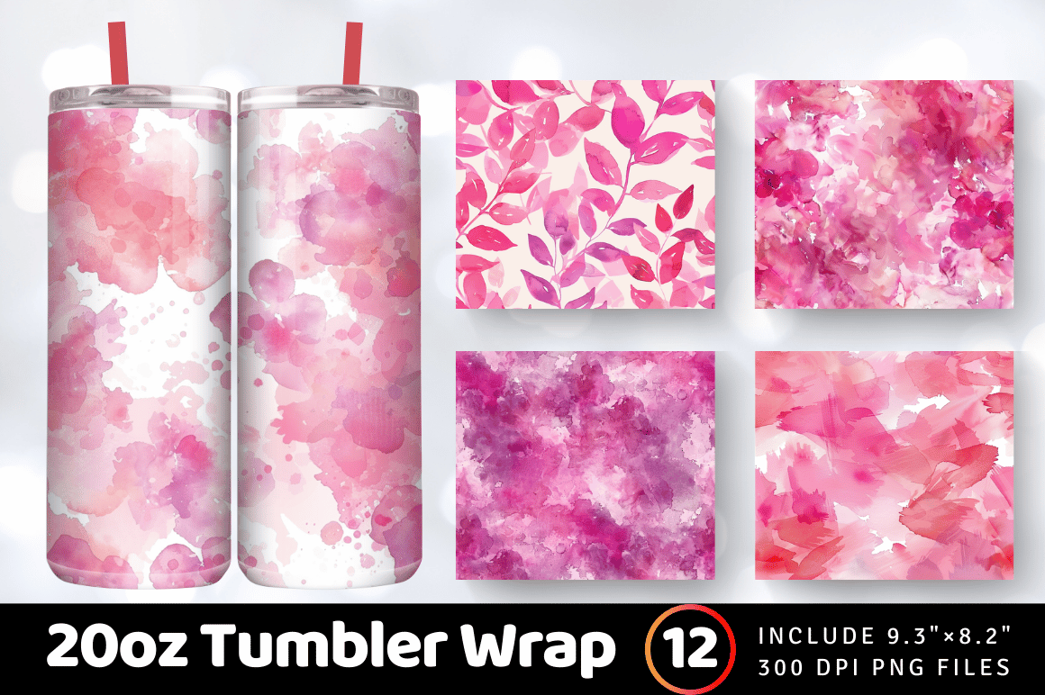 Pink Watercolor Tumbler Wrap Graphic by CraftyCakes · Creative Fabrica