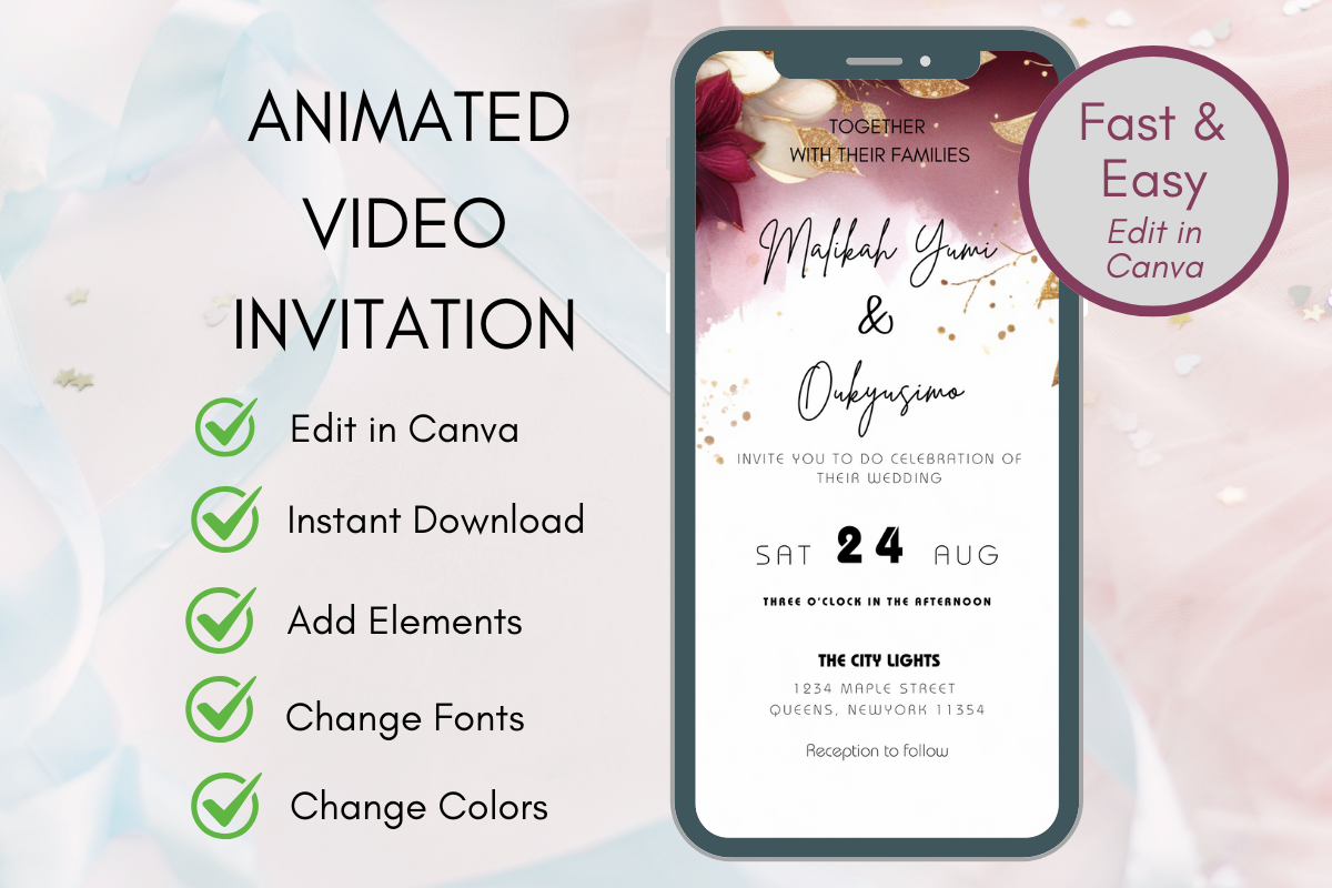 Wedding Party Invitation Template Canva