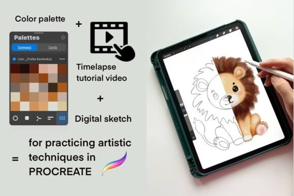 Watercolor Lion, Sketch, Palette, Video
