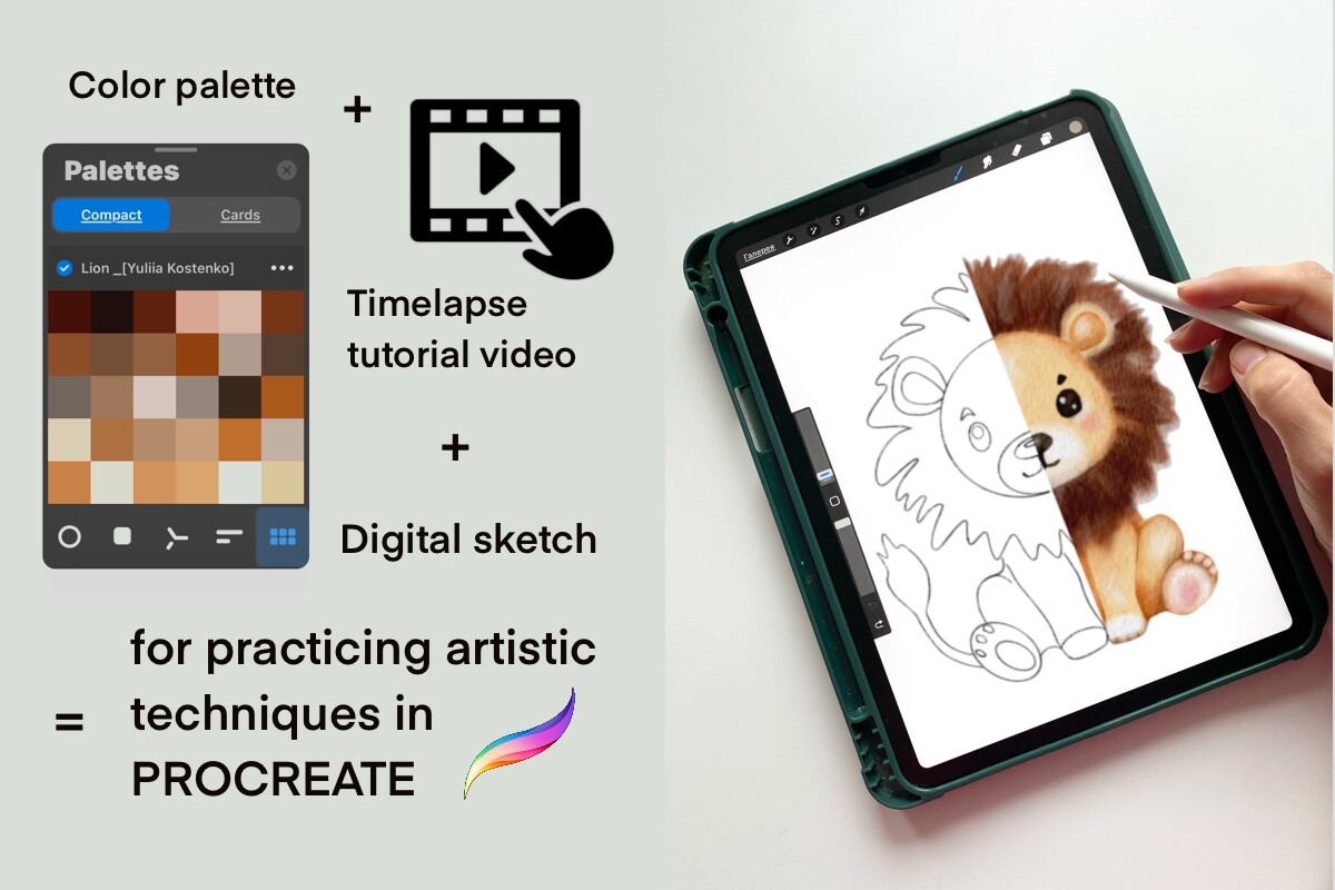 Watercolor Lion, Sketch, Palette, Video
