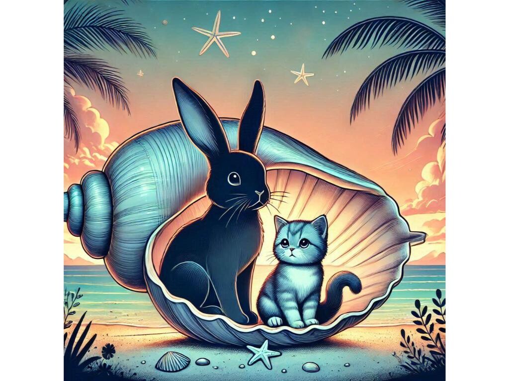 A Bunny and a Kitten Sitting Inside a Gi