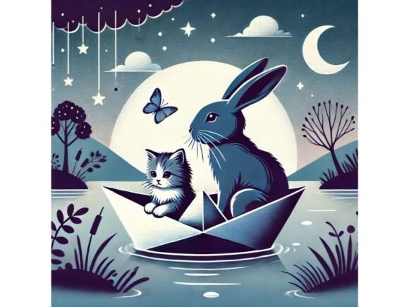 A Bunny and a Kitten Sitting Inside a Pa