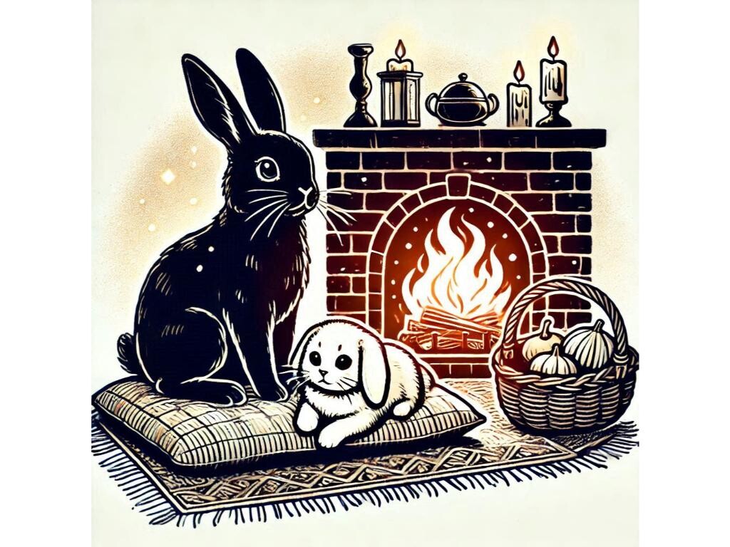 A Bunny and a Kitten Sitting on a Cozy R