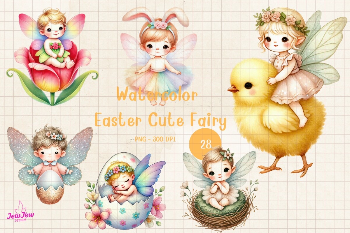 Watercolor Easter Cute Fairy Clipart Graphic by JewjewDesign · Creative ...