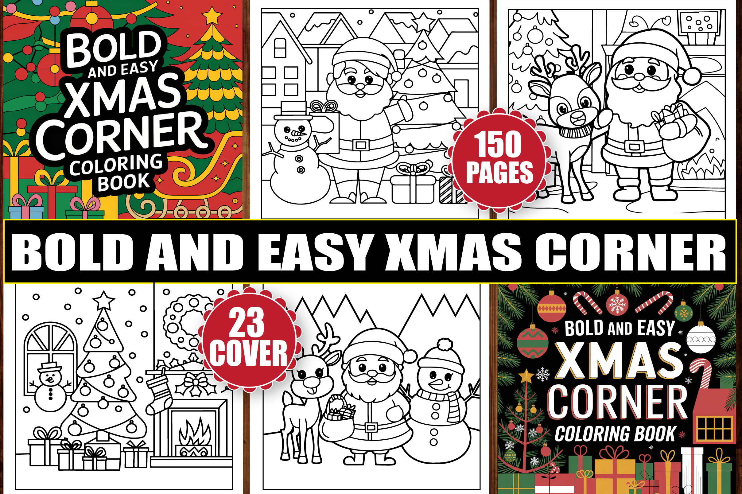 Bold and Easy Xmas Corner Coloring Pages Graphic by Creative Art ...