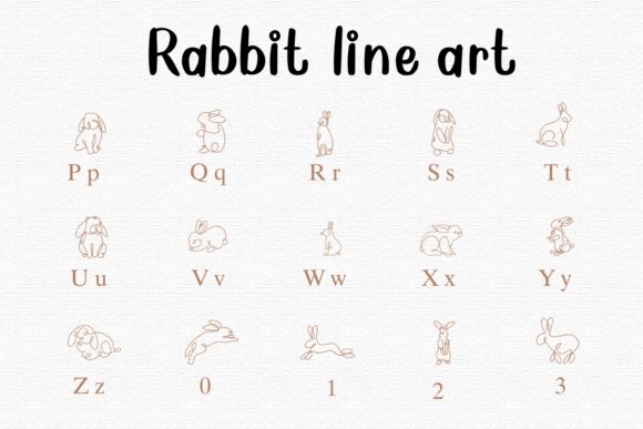 Rabbit Line Art Font PNG with transparent background - Preview 2