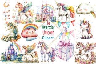 Watercolor Unicorn Clipart PNG Bundle Graphic by Print Market Designs ...