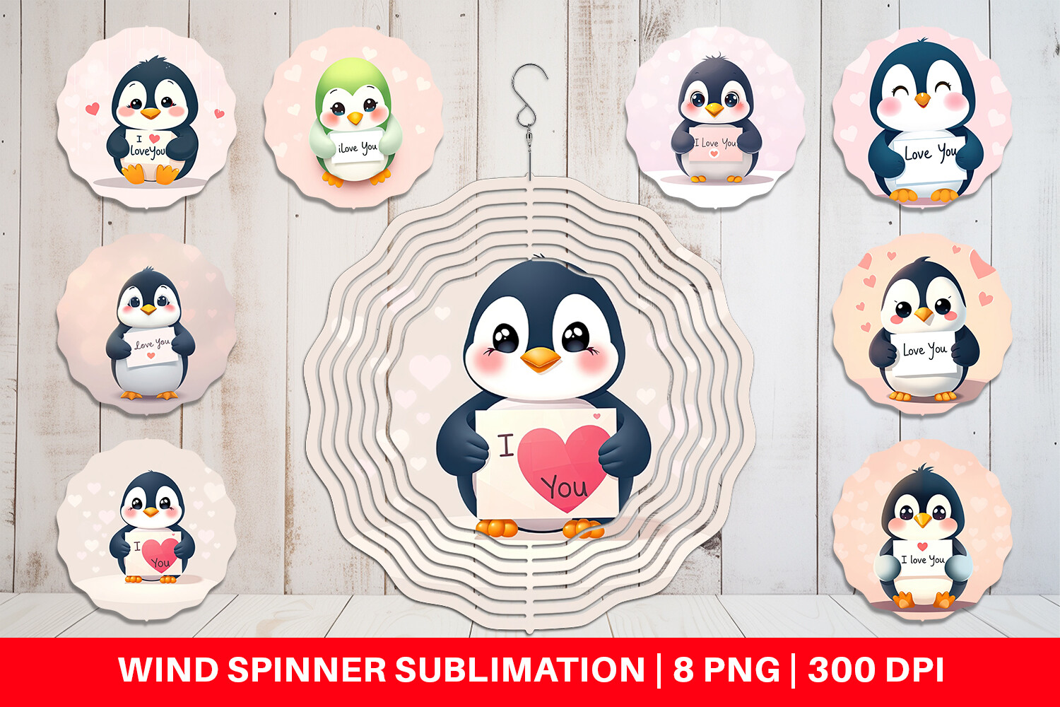 Wind Spinner Valentine Penguin Cartoon Graphic by Artnoy · Creative Fabrica