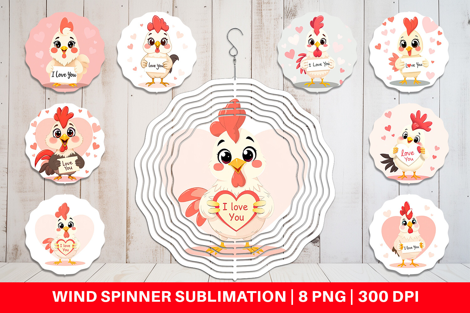 Wind Spinner Valentine Rooster Cartoon Graphic by Artnoy · Creative Fabrica