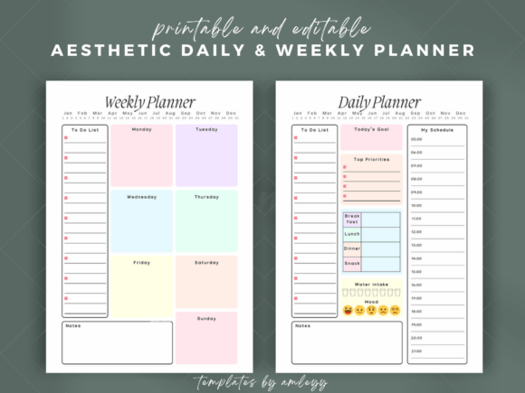 Aesthetic Daily and Weekly Planner Canva - Digital
