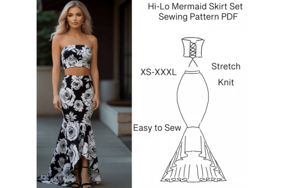 High Low Mermaid Skirt Set Pattern