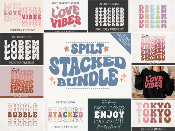 Preview specimen of Spilt Stacked Bundle display font