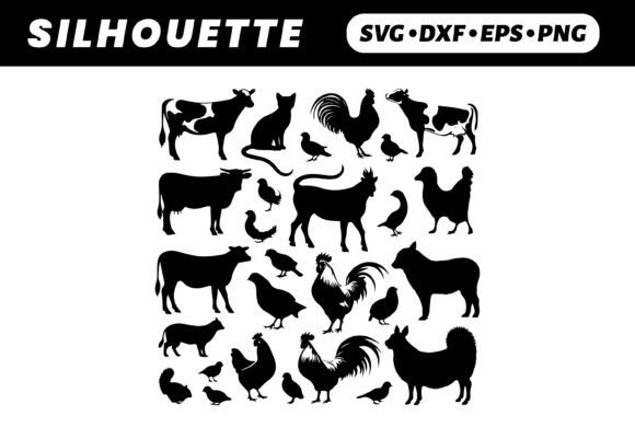 Farm Animals Silhouettes: Black & White