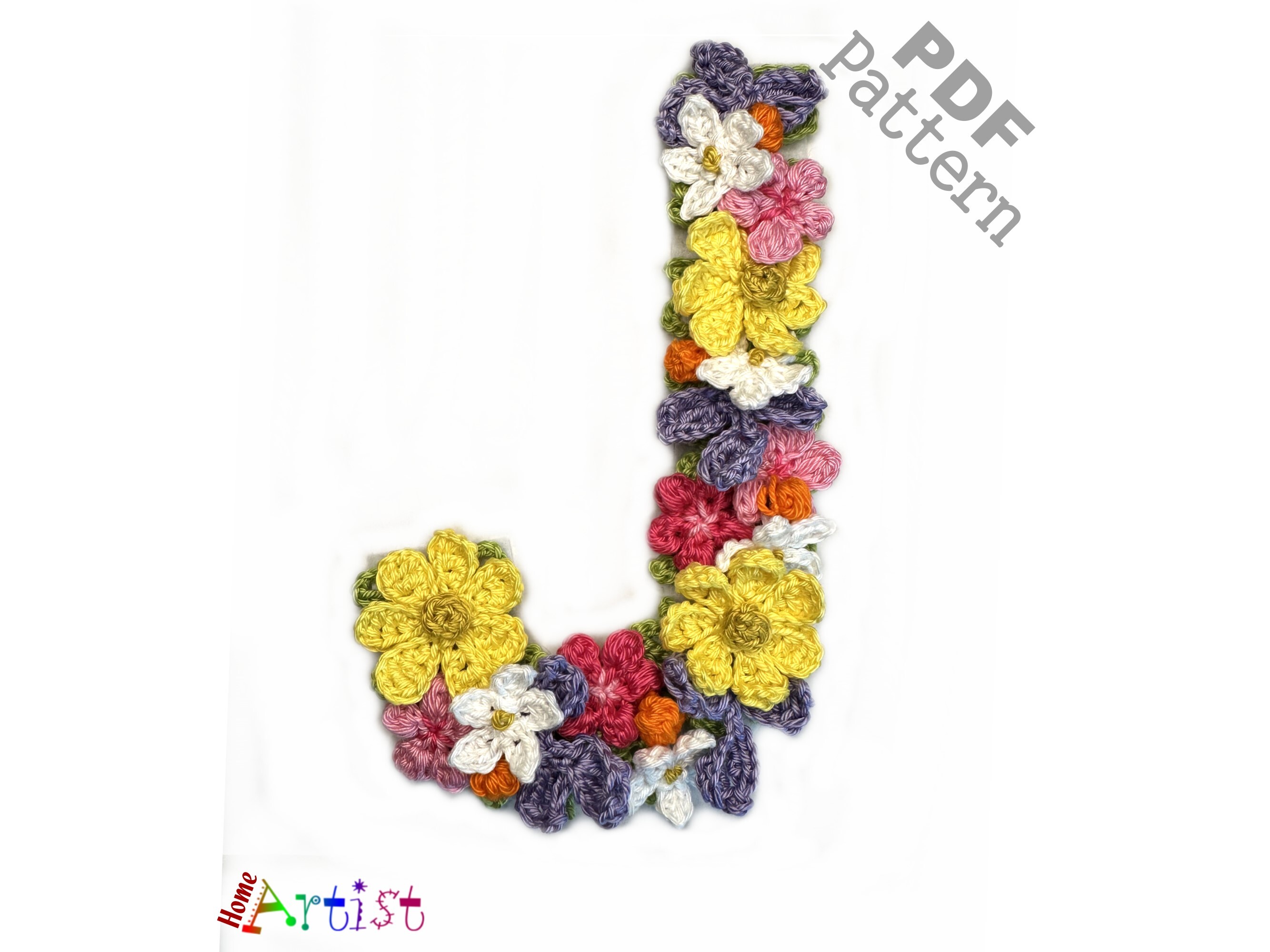 Floral Letter J Crochet Applique Pattern