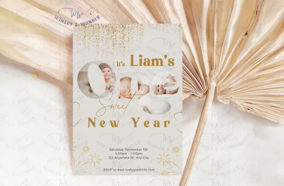 New Year First Birthday Invite Template