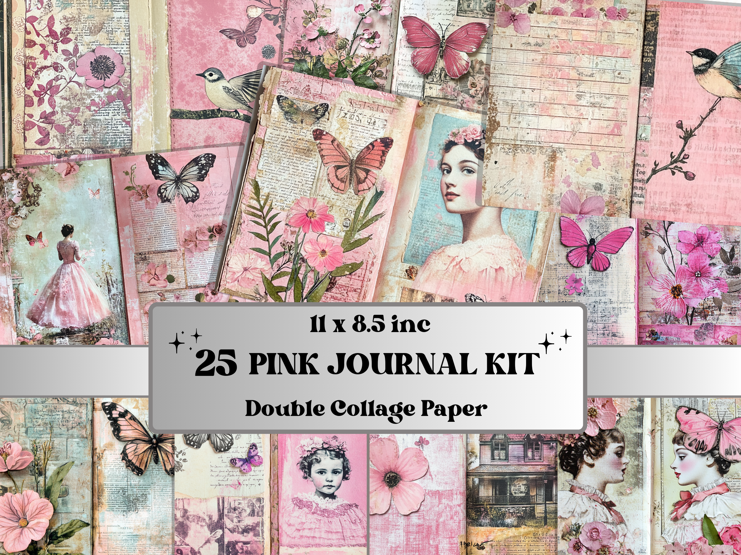 Pink Junk Journal Whimsical Paper Graphic by giraffecreativestudio ...