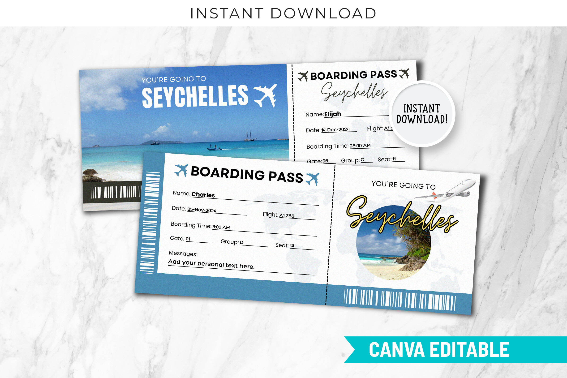 Seychelles Boarding Ticket Templates