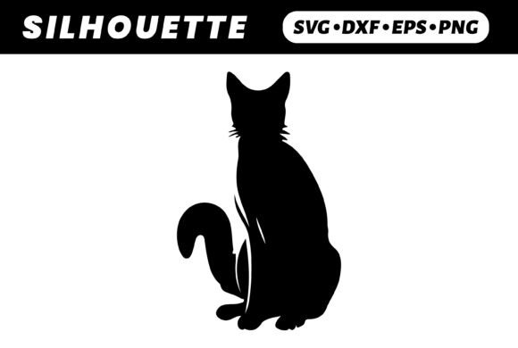 Silhouette of a Sitting Cat; White BG