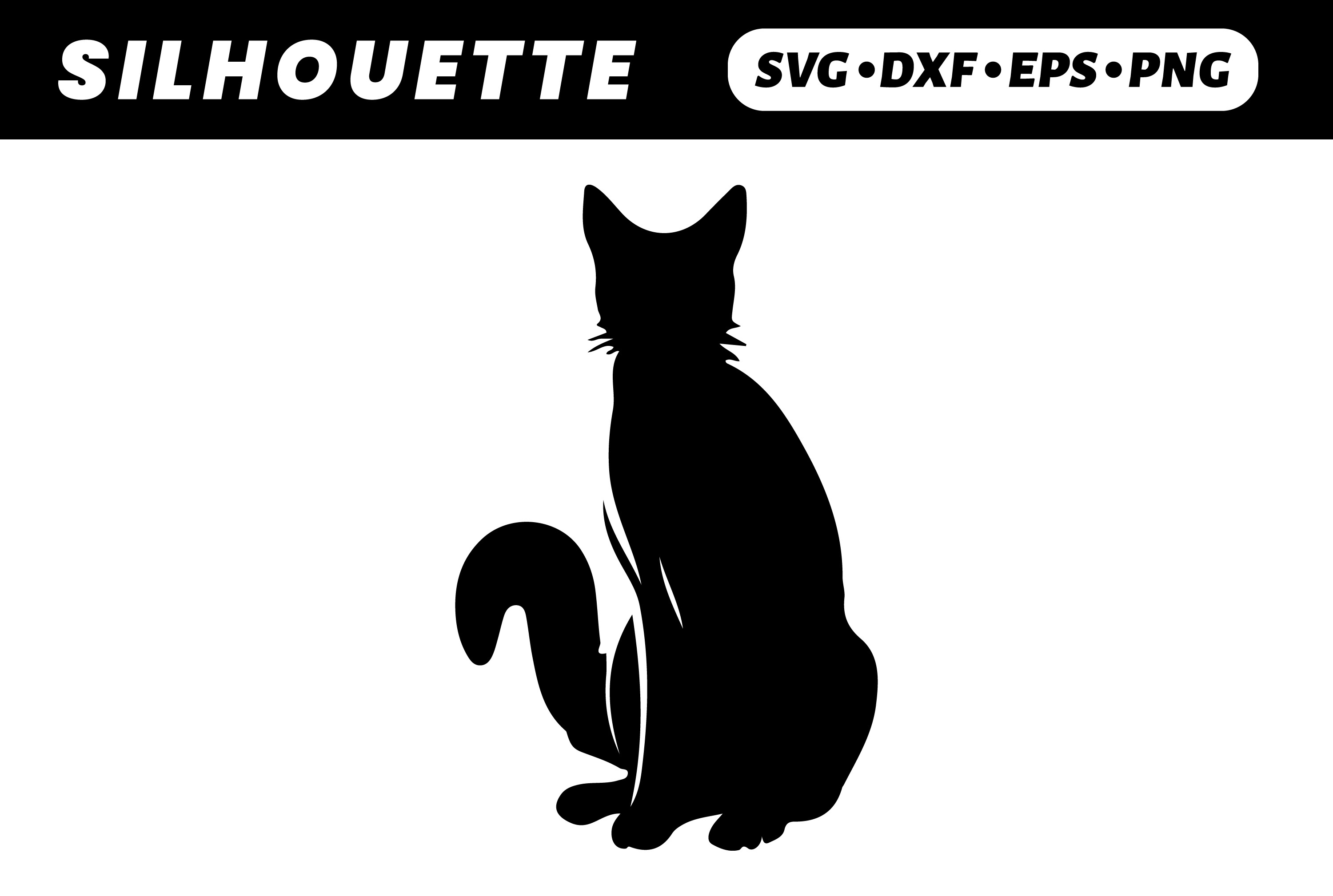 Silhouette of a Sitting Cat; White BG