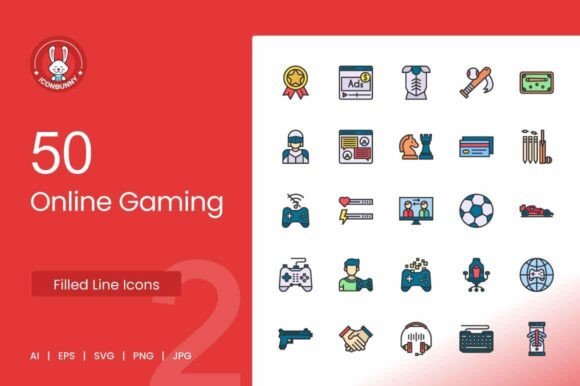 50 Online Gaming Filled Line Icons