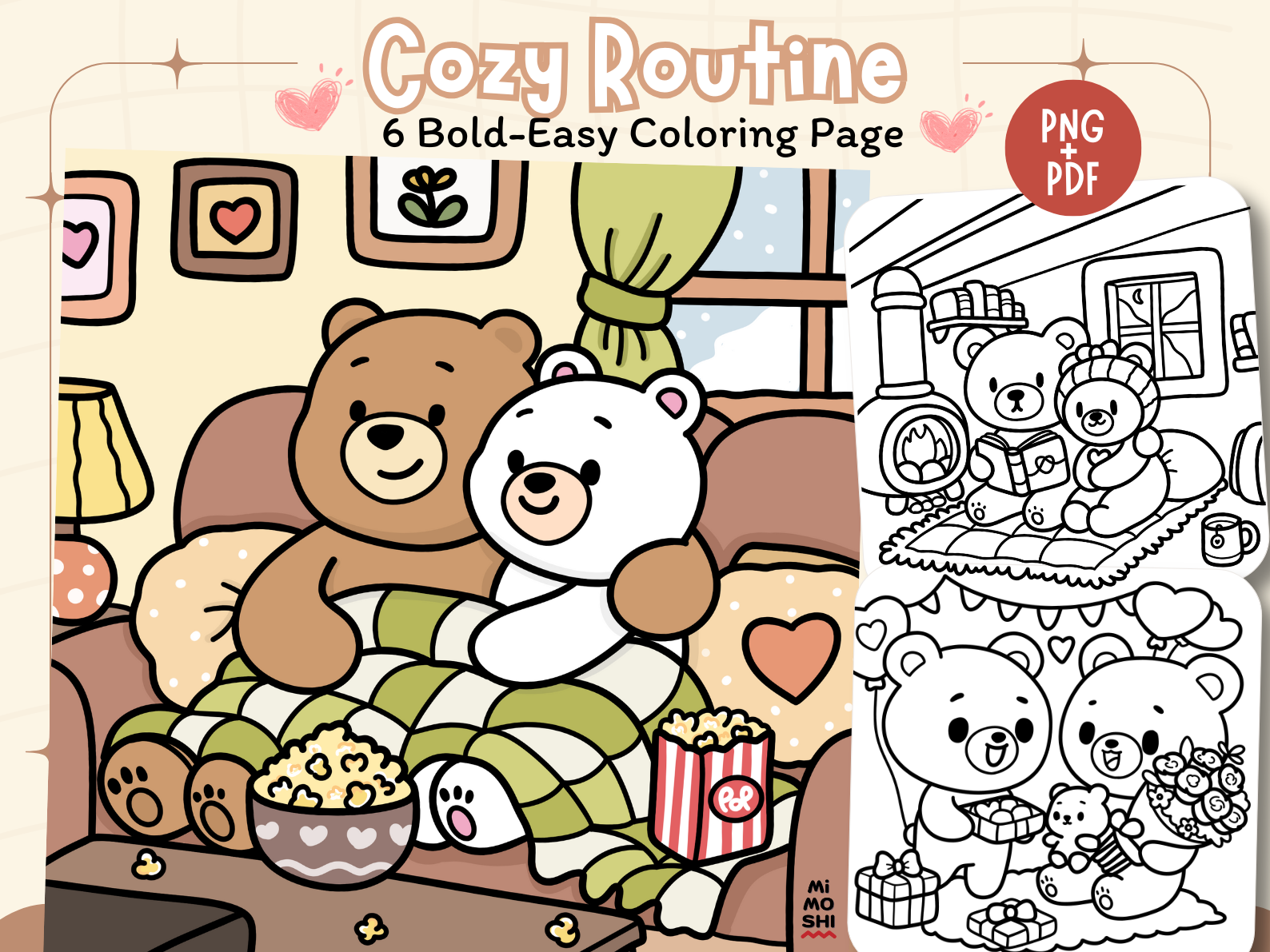 Cozy Routine Coloring Pages KawaiiBear