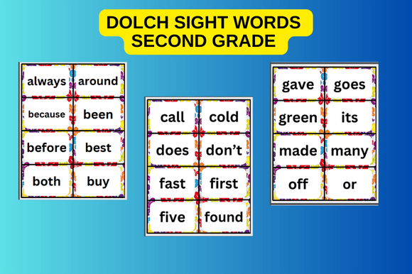 Dolch Sight Words Second Grade Flash Cards