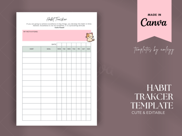 1 Editable Habit Tracker Template Designs & Graphics