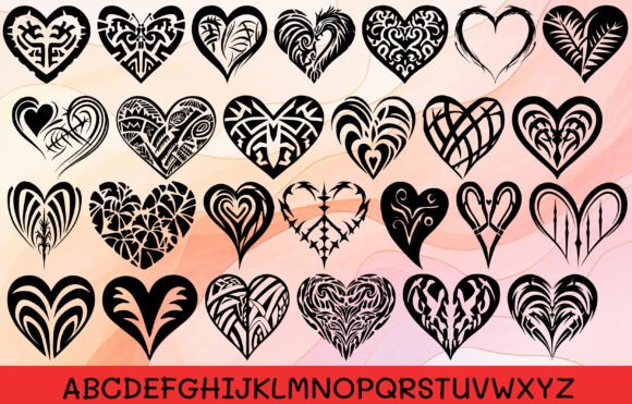 Heart Polynesian Tribal Font PNG with transparent background - Preview 1