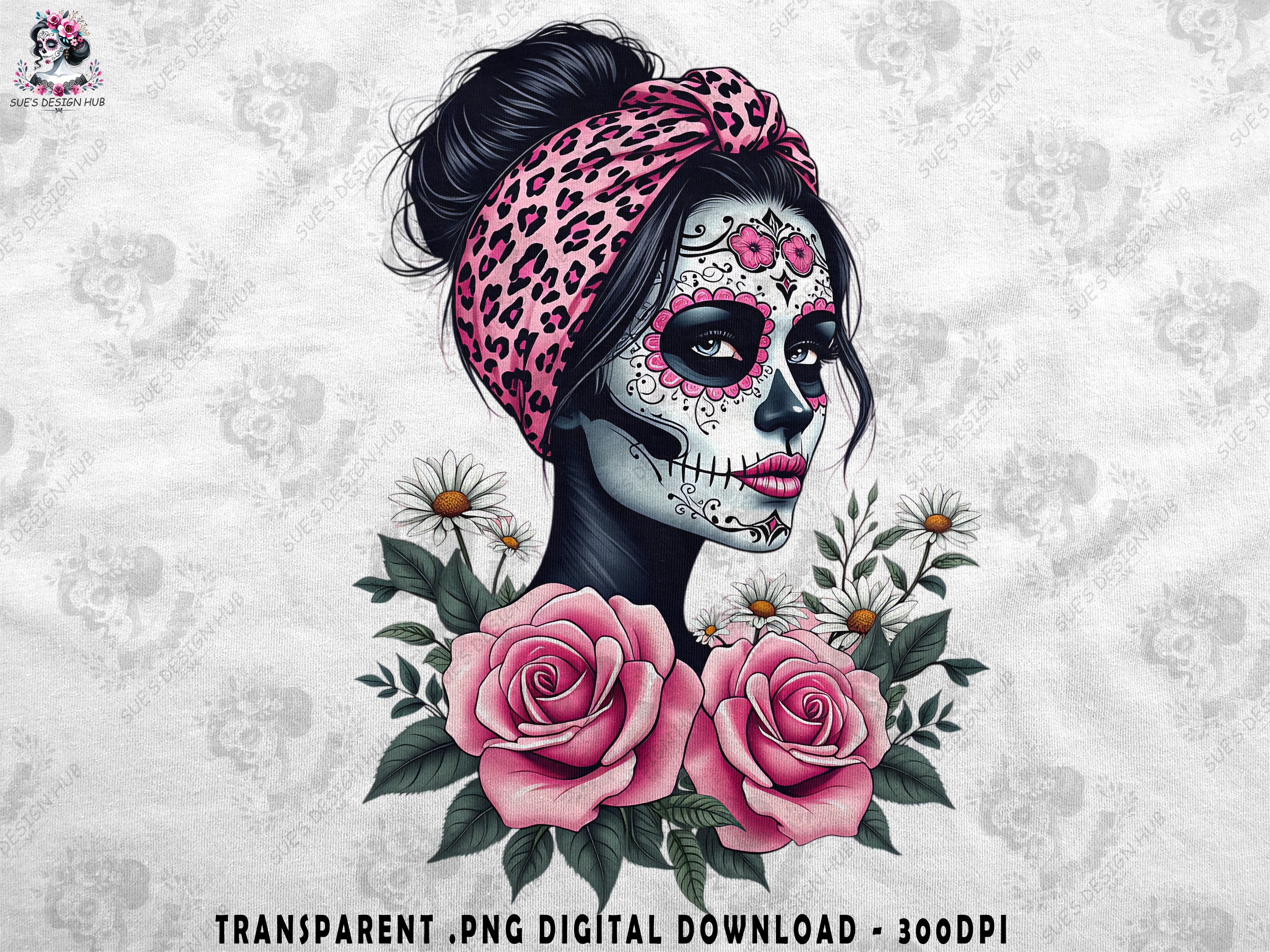 Sugar Skull with Pink Roses Graphic by Sue Opperman Designs · Creative ...
